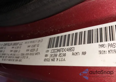 2014 Chrysler 200 Lx из США, поврежденный, VIN 1C3CCBAB7EN140853